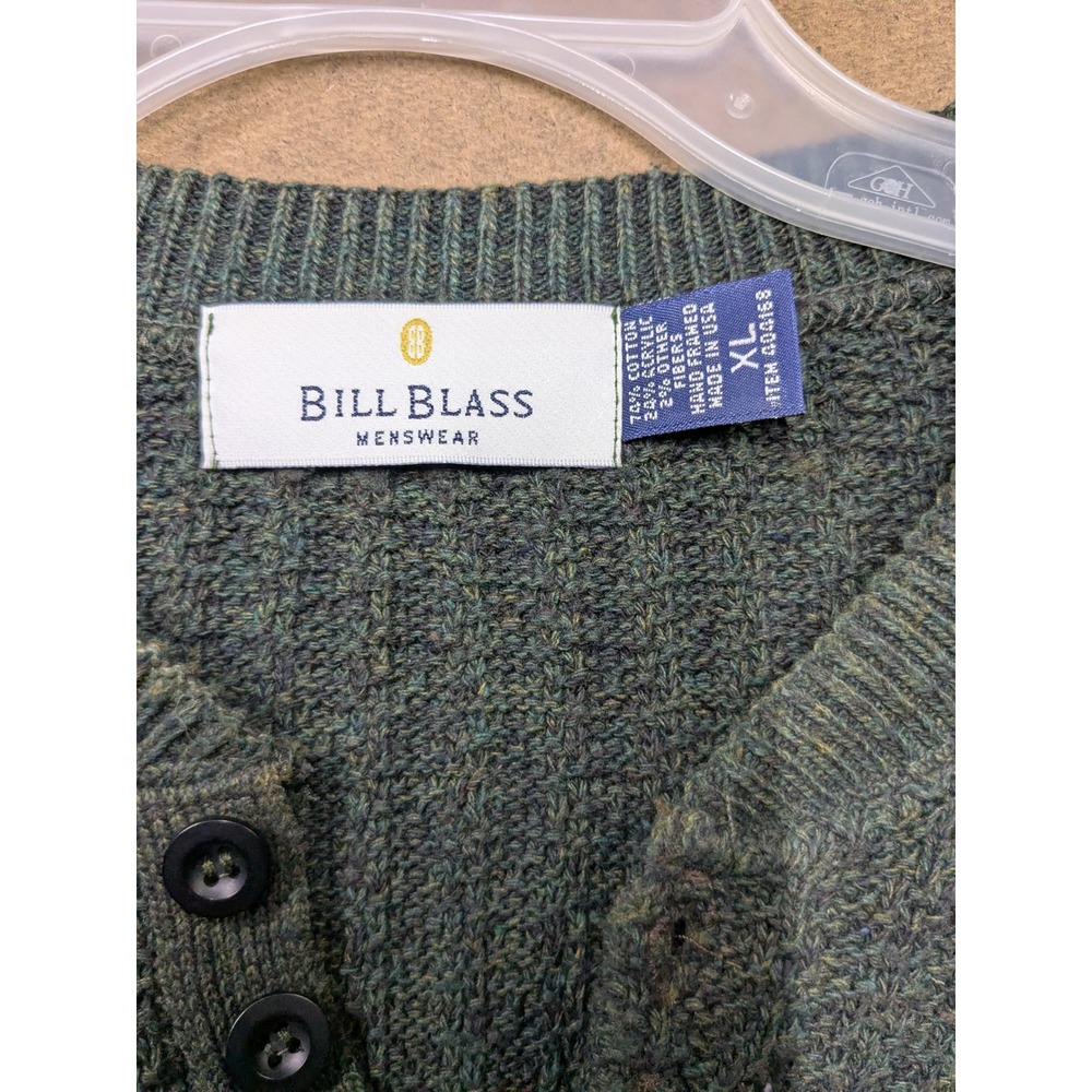 Bill Blass Menswear Henley Sweater XL Green Textured Cotton Blend Knit USA Made - Picture 4 of 8